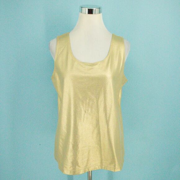 Chico's 2 Size Large L Gold Shimmer Microfiber Foil Contemporary Tank Top NEW - Picture 1 of 5